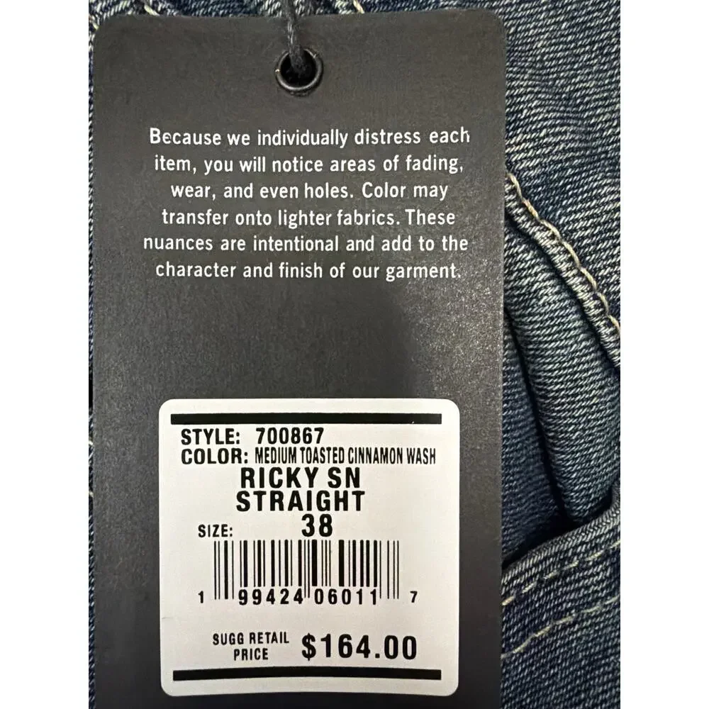 True Religion 700867 Ricky straight Jeans Med Toasted Cinnamon Wash Size 38 New